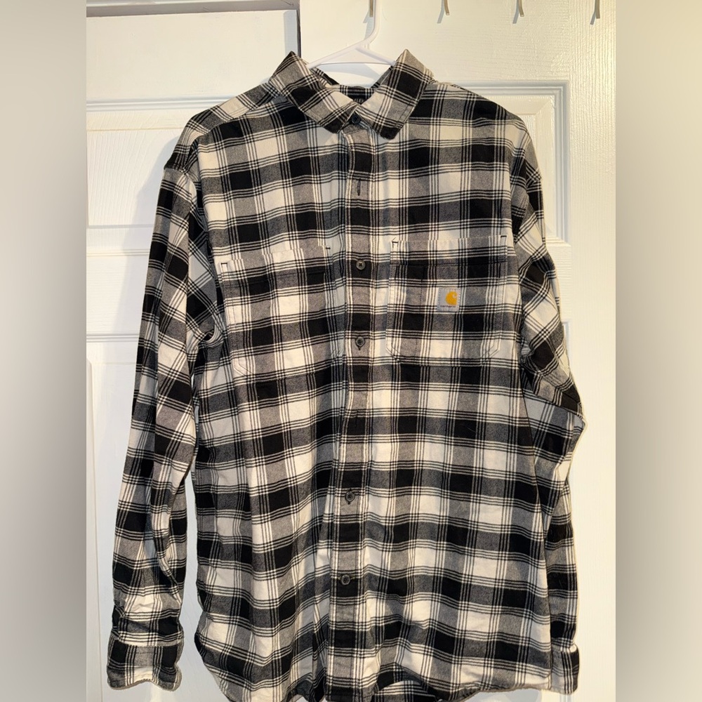Carhartt Black & White Plaid Button-Down Flannel Shirt